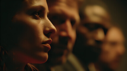 Close-up of diverse group of people in thoughtful expression