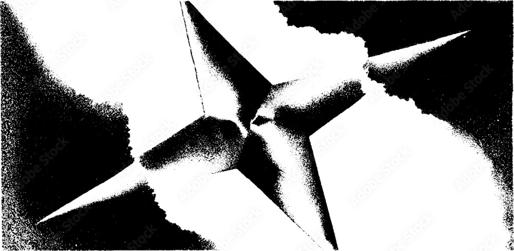 Poster abstract black and white composition featuring compass and torn map