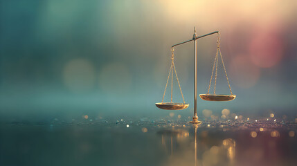 Balance scales on blurred background representing justice and equality