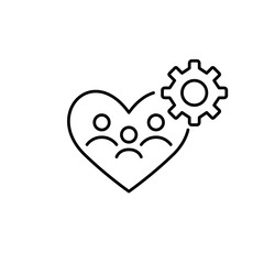 Family of three in heart and cogwheel. Family care settings, personalized support, healthcare management, loved ones protection, customized wellbeing plans, services configuration. Pixel perfect, edit