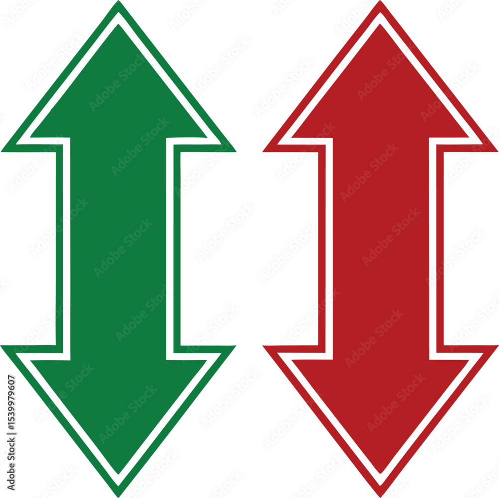 Poster up and down arrows symbolizing artificial intelligence and directional decision-making