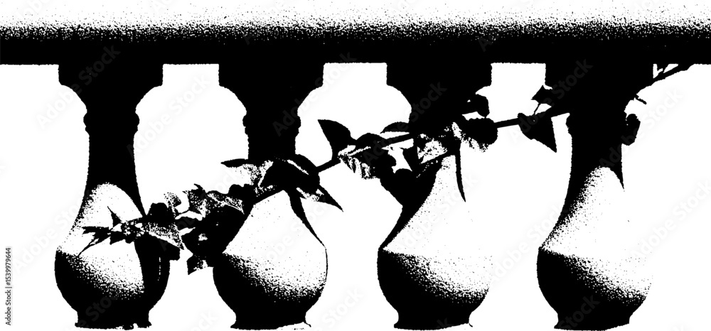 Poster aged balustrade with climbing vine for architectural design or botanical concepts