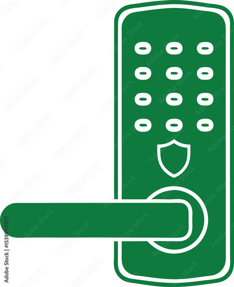 Poster green smart door lock icon with ai neural technology and secure access