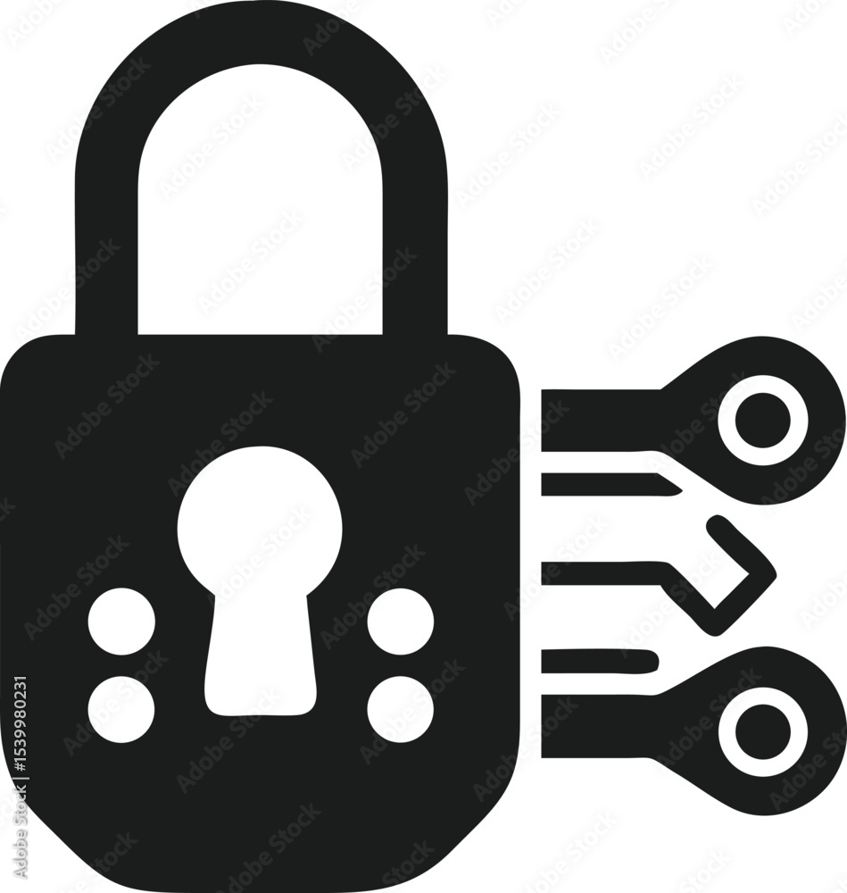 Poster modern encrypted lock silhouette illustrating data security and artificial intelligence