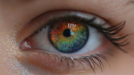 Fototapeta premium Close up eyes and the iris with rainbow colors, Rainbow eye 