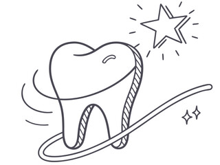Elegant Minimal Line Icon Of A Tooth With A Sparkle Repre Symbol