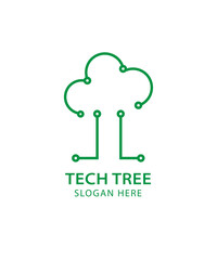 Tree tech logo icon flat design template, tree geometric vector illustration