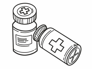 Professional Simple Line Art Icon Of A Medication Bottle With A Symbol