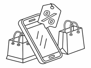 Professional Simple Line Art Icon Of A Mobile Phone With Shoppi Symbol