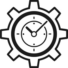 Clock With Gear Icon Line Art Vector Illustration