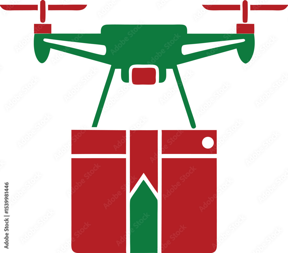 Poster vector illustration of an ai drone delivering a package with transparency