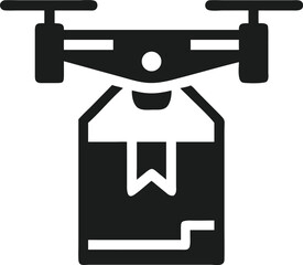 Black silhouette of a drone carrying package illustrating modern delivery services