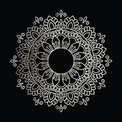 Elegant Silver Mandala Frame with Floral Pattern on Black Background
