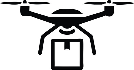 Black silhouette of a drone delivering package representing future technology