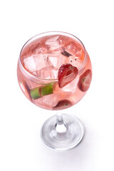 Strawberry gin tonic cocktail isolated on white background