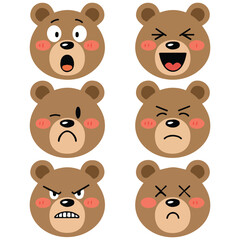 Bear emoticons stickers set vector isolated white background