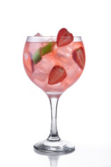 Strawberry gin tonic cocktail isolated on white background