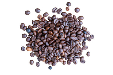 Coffee beans isolated on a white background. Top view.