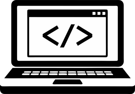 Laptop With Code Icon Line Art Vector Illustration