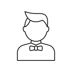 Male Avatar With Bow Tie Line Icon. Formal Attire, Professional Appearance, And Event Representation Outline Symbol. Editable Stroke. Isolated Vector Illustration