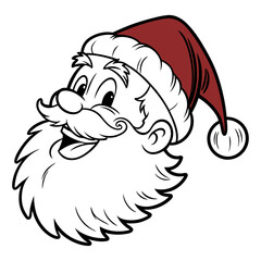 Merry Santa Face with Bold Outline and Red Hat Holiday Clipart for Crafts & Decor.