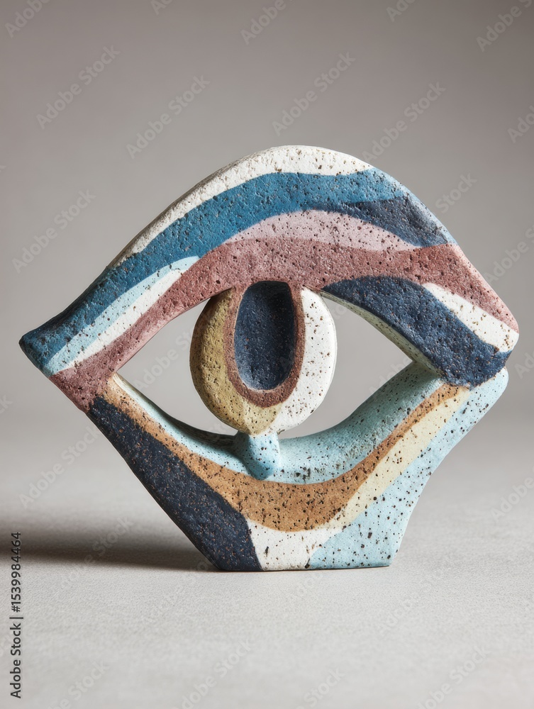 Poster abstract clay sculpture depicting an eye with a tear, showcasing muted tones and intricate details f