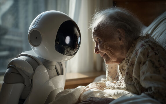 AI Robot Provides Gentle Care and Support to Elderly Person 