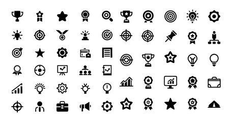 Business Success Line Icons – Thin Linear Vector Symbols of Trophy, Target, Startup, Deal, Innovation, Briefcase, Time Management, and Marketing Strategy