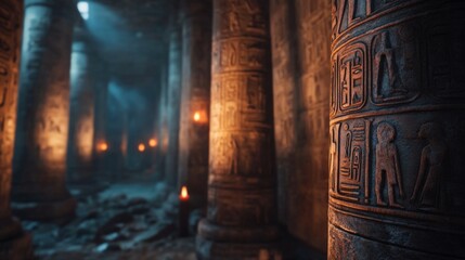 A detailed view of ancient hieroglyphs carved on temple walls