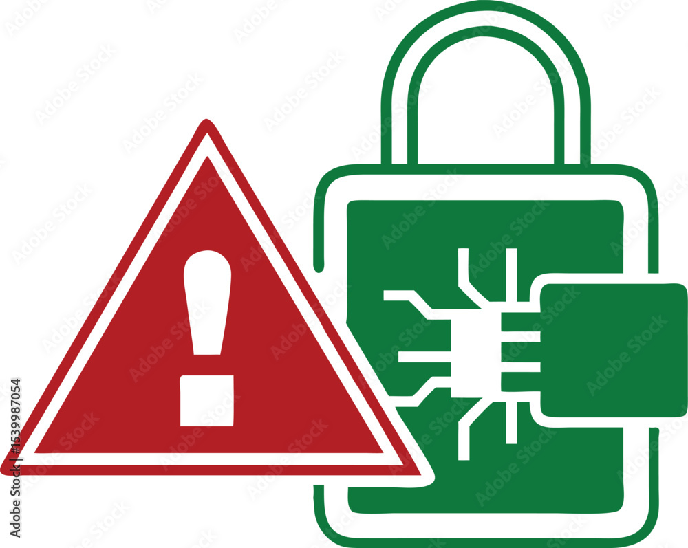 Poster artificial intelligence cyber security alert with neural brain lock and warning