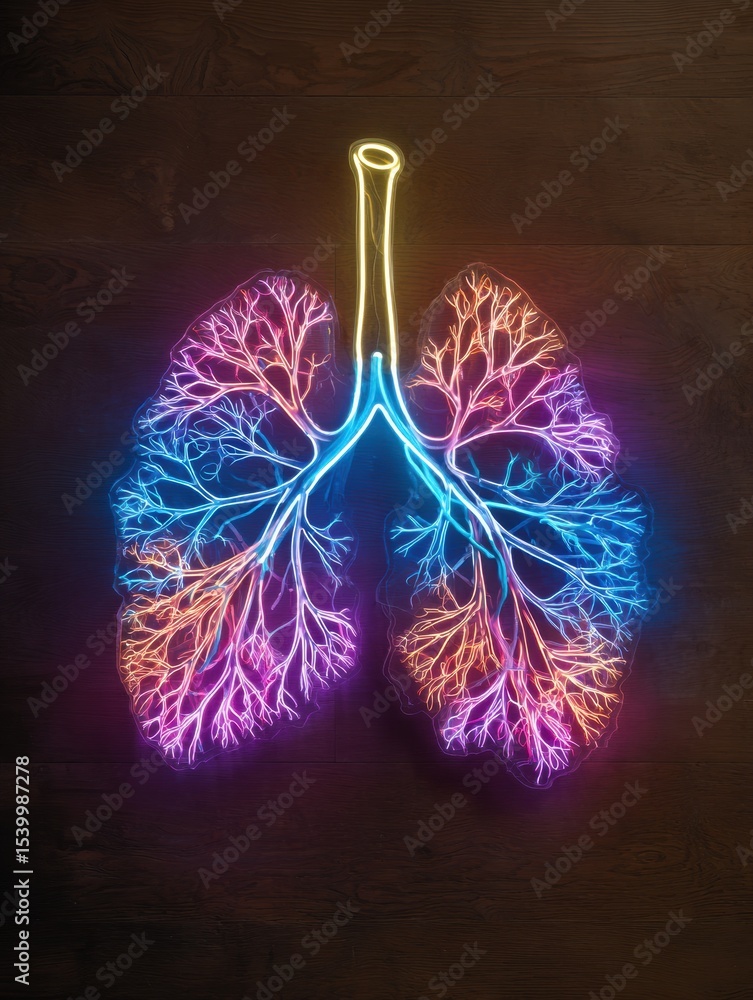 Poster Neon Lights Representing Brain Nerves Illuminate a Dark Soft Texture in an Artistic Display