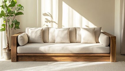 Light-filled room showcasing a modern, minimalist couch