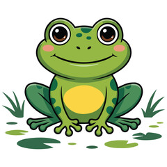 Green smiling frog cartoon vector isolated white background