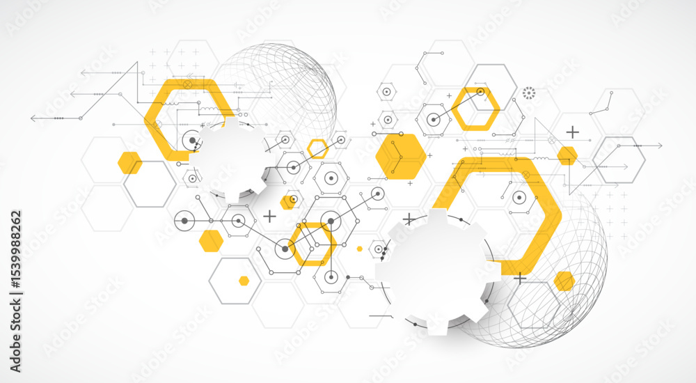 Aufkleber Science and technology background using hexagon and sphere shapes. Vector.