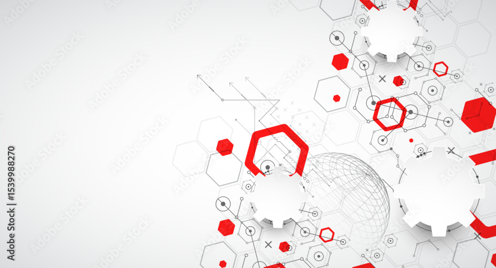 Poster Science and technology background using hexagon and sphere shapes. Vector.