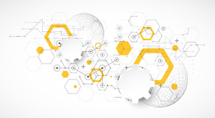 Science and technology background using hexagon and sphere shapes. Vector.