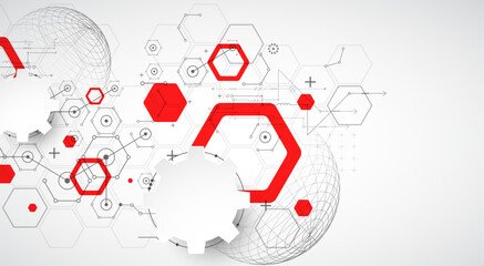 Science and technology background using hexagon and sphere shapes. Vector.