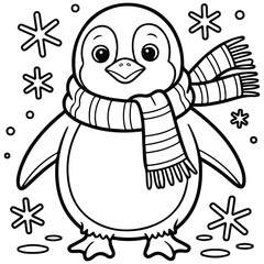 Winter penguin for coloring vector isolated white background