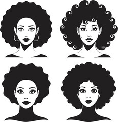 This collection of black and white images showcases various women's hairstyles, ranging from short bobs to long, flowing locks, with some featuring braids or headwear