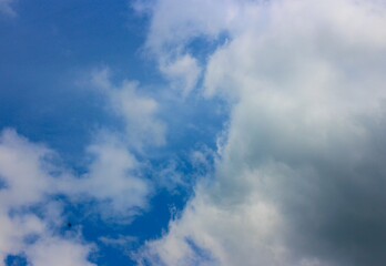 Bright blue sky with fluffy white clouds on a sunny day