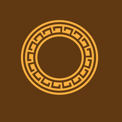A golden circular greek key pattern design on a brown background creating a visually appealing composition