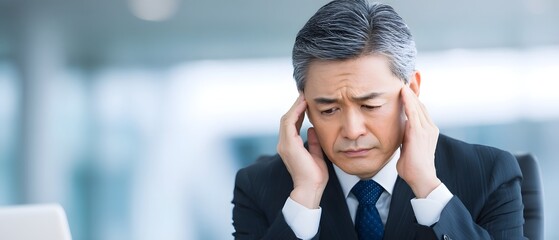 Distraught businessman in suit sitting on the floor of an office expressing fatigue despair and burnout from the pressures and responsibilities of his job
