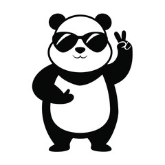 playful panda wearing sunglass vector icon isolated on white background