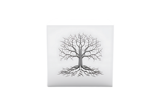White Cube Tree Roots Design Art grey   