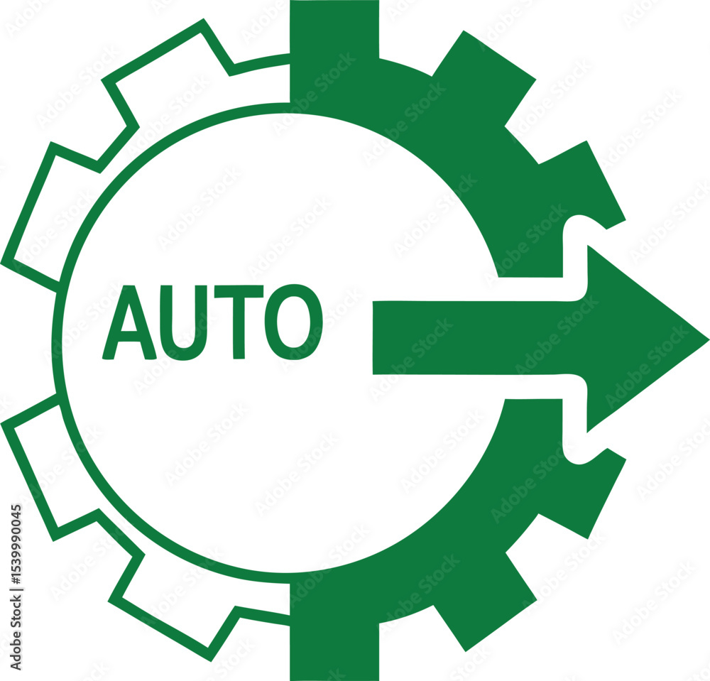 Poster green gear arrow with auto text suggesting automated artificial intelligence processes