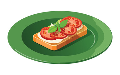 Fresh Bruschetta on Green Plate - Vector Illustration