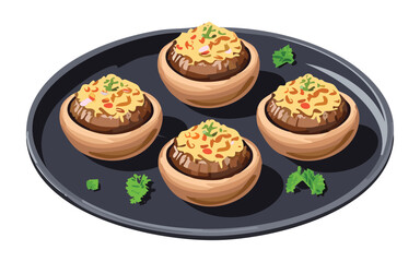 Gourmet Stuffed Mushrooms Tray - Vector Illustration