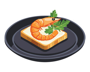 Fresh Shrimp Parsley Toast - Vector Illustration