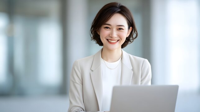 A business woman explaining product details to a senior female customer using a laptop computer in an office setting