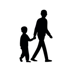 Father and Child Walking Hand in Hand Silhouette | Peaceful Dad and Kid Vector Design on White Background
